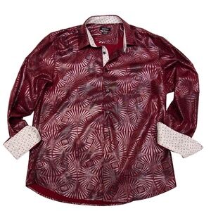 Maenza Red Maroon Formal Shirt Sz M Metallic Sparkle Shiny Bling Rock Star Disco